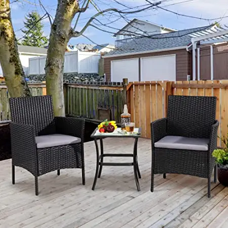 Patio Coffee Table Set Rattan Material Outdoor Furniture Coffee Shop Table And 2 Chair Set