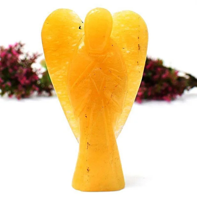 Wholesale 1.5 2 inch Natural Stone Yellow Aventurine  Angel Carving Gemstone Crafts Ornaments Amethyst rose quartz angel Crafts