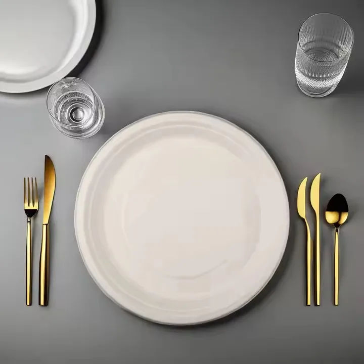10 Inch Sugarcane Bagasse Disposable round Plate 3 Compartment Biodegradable Paper Tableware for Party Use
