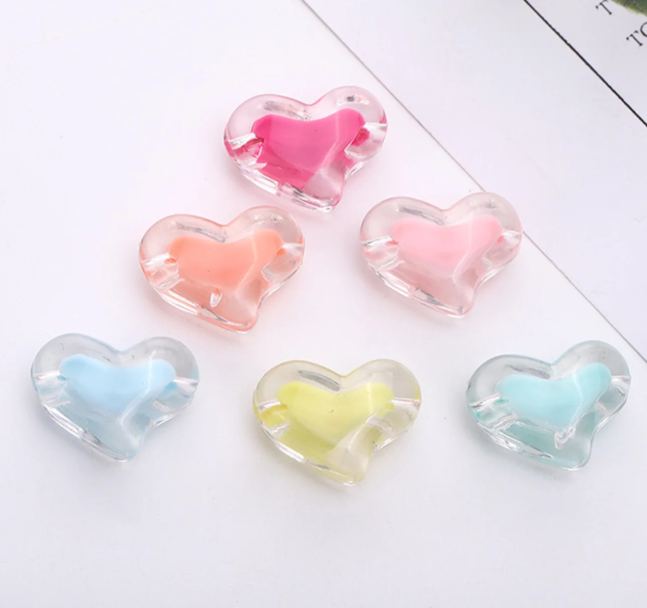 20MM  215pcs  transparency  Acrylic heart Beads hole frog spawn  Chunky Loose Spacer Beads Inner Colored Round Beads Jewelry Mak