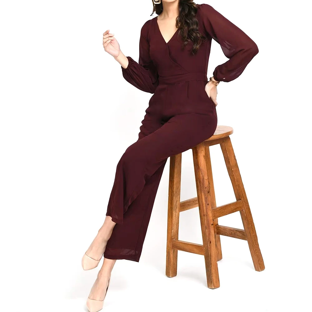 OEM Customized Full Sleeve Fashionable Jumpsuit For Women / High Quilted Slim Fit Cotton Made Breathable Women Jumpsuits