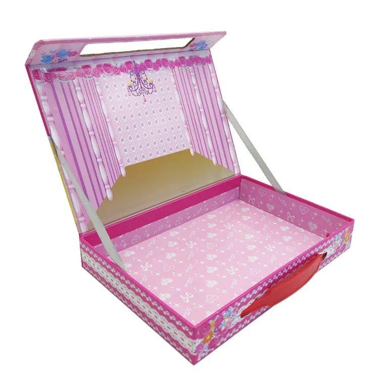 Custom Pattern Packaging Box With Handle Magnetic Flap Art Case Toy Box