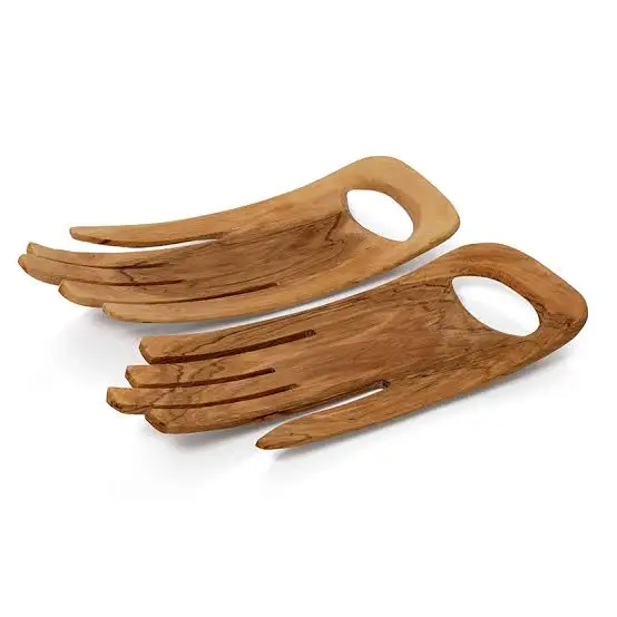 New Arrival 2024 Soft Custom Hand shape Tools Wooden Salad Server Easy to Use Hands for Mixing lots of vegetable items