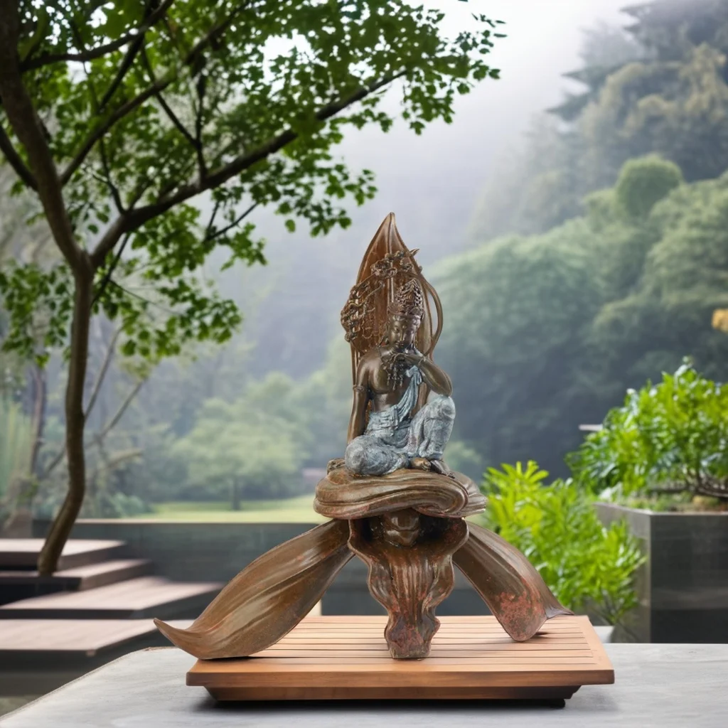 Antique Brass Buddha Statue Collectible Antique Sitting Copper Buddha Sculpture Metal Artwork Bronze Casting