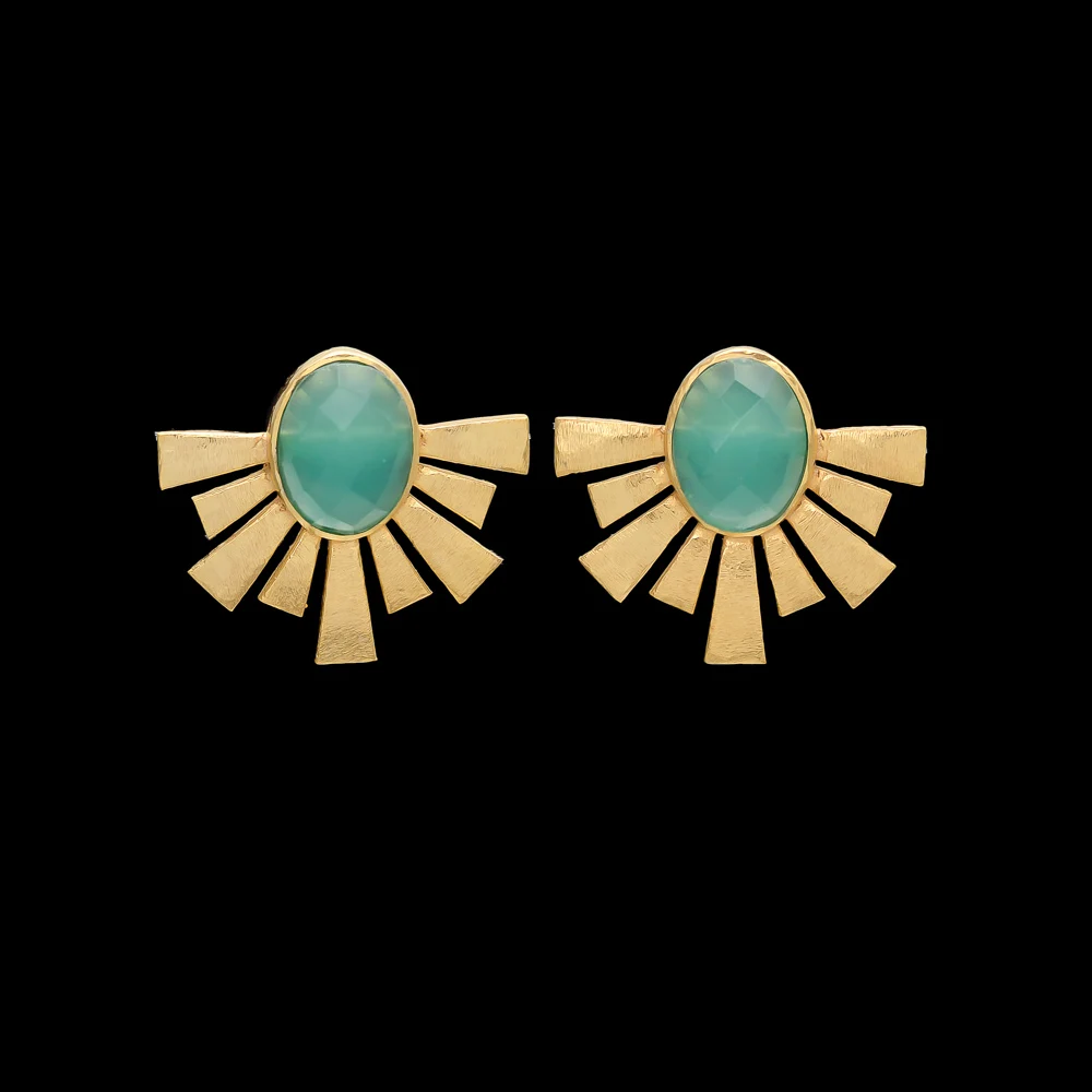 Beautiful Brass Earrings Aqua Chalcedony Brass Statement Handmade Dangle Earrings