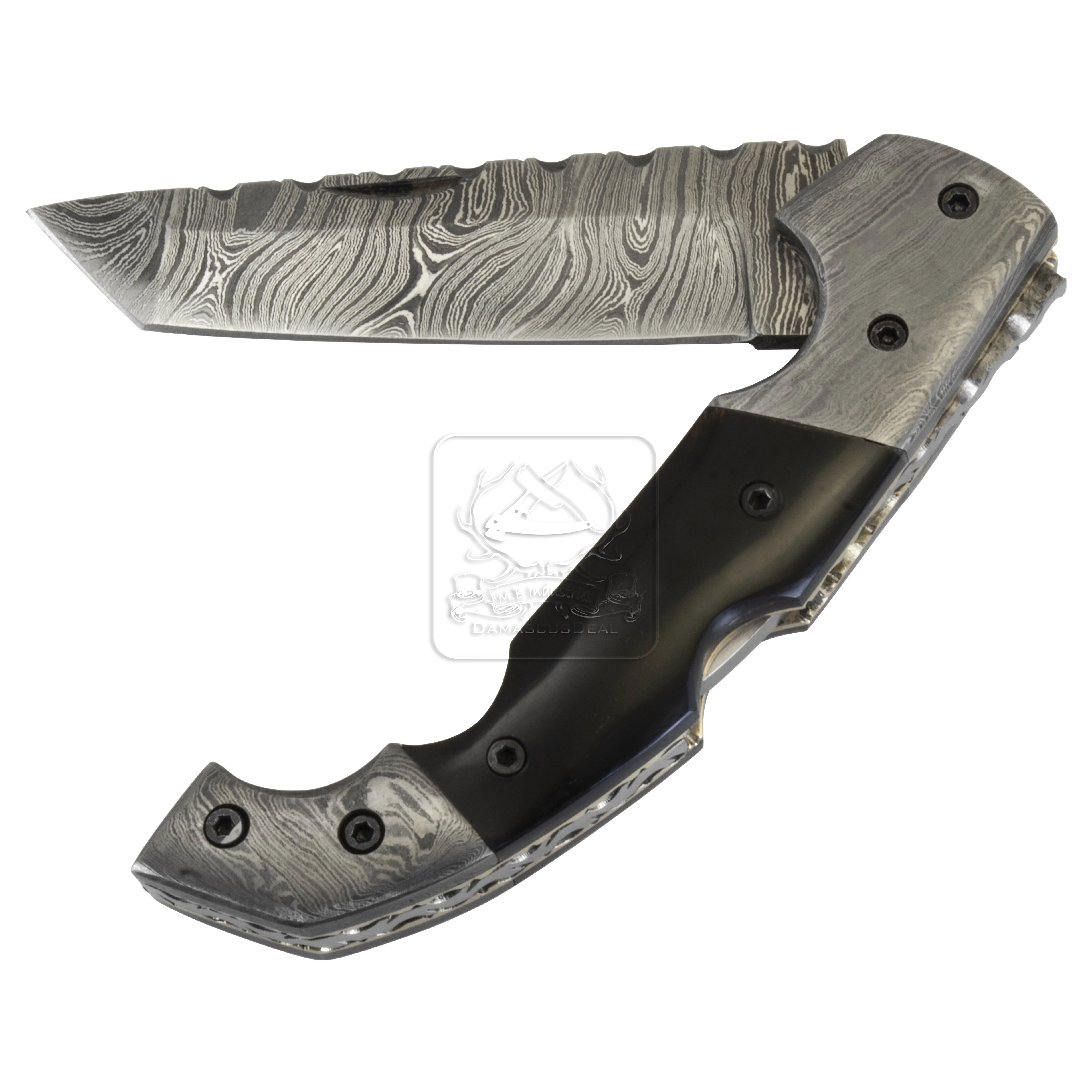 Damascus Steel Folding Knife DD-FK-699 Buffalo Horn Pocket Knife Outdoor Survival Hunting Knife Multi Tool Bushcraft Camping