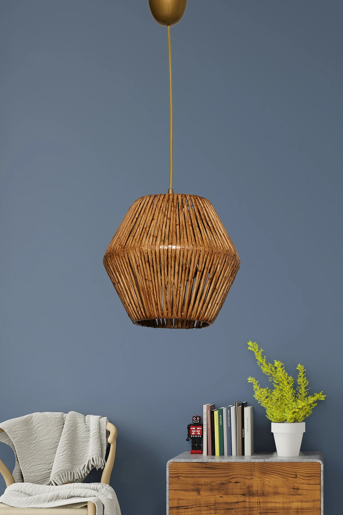 Handcrafted Natural Rattan Pendant Light Shade Eco-Friendly Boho Bamboo Hanging Lamp Ceiling Dining Kitchen Living Room