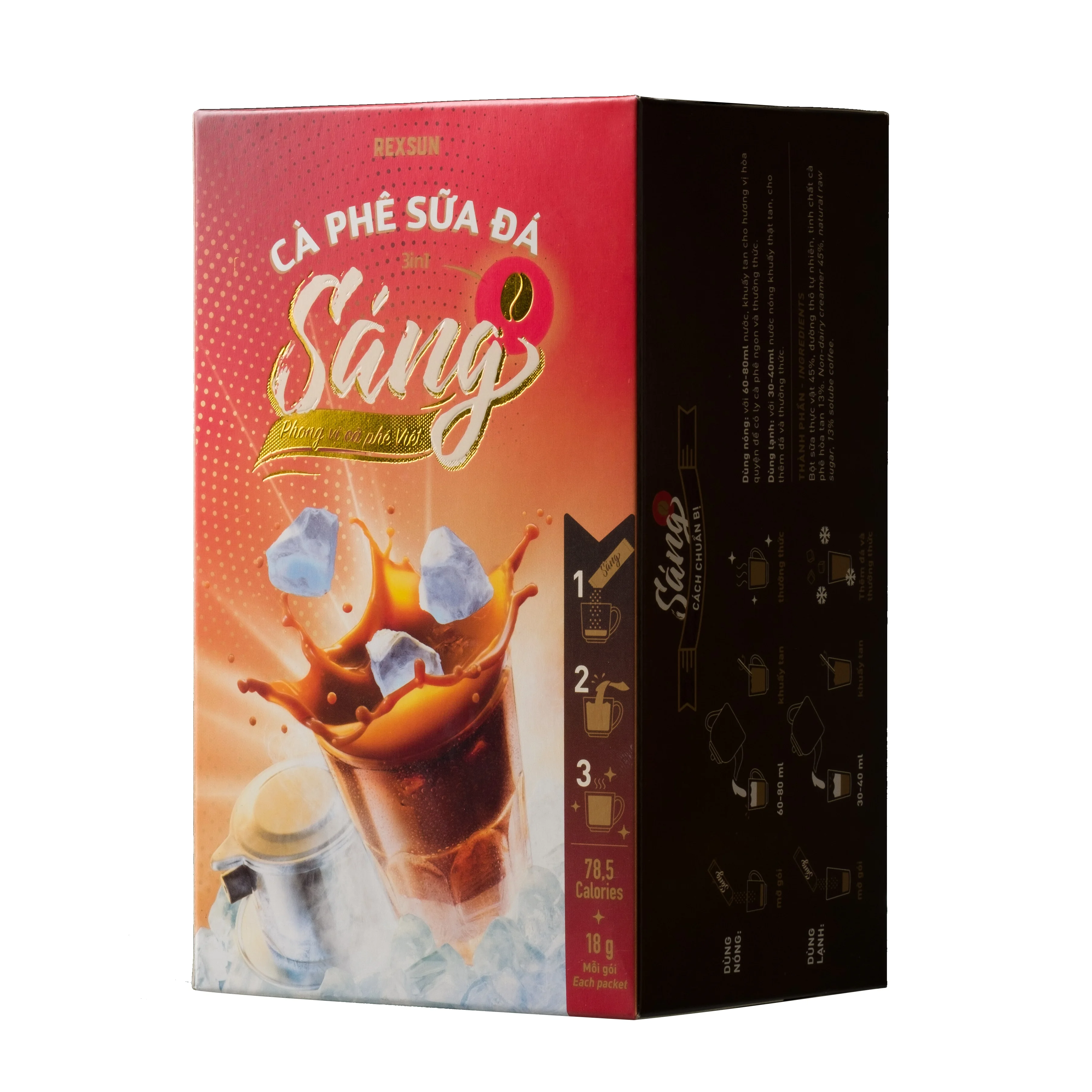 Кофе со льдом и молоком 3 в 1 CA PHE SAA DA 216 г коробке крепкий вкус-бренд Rexsun сделано во Вьетнаме