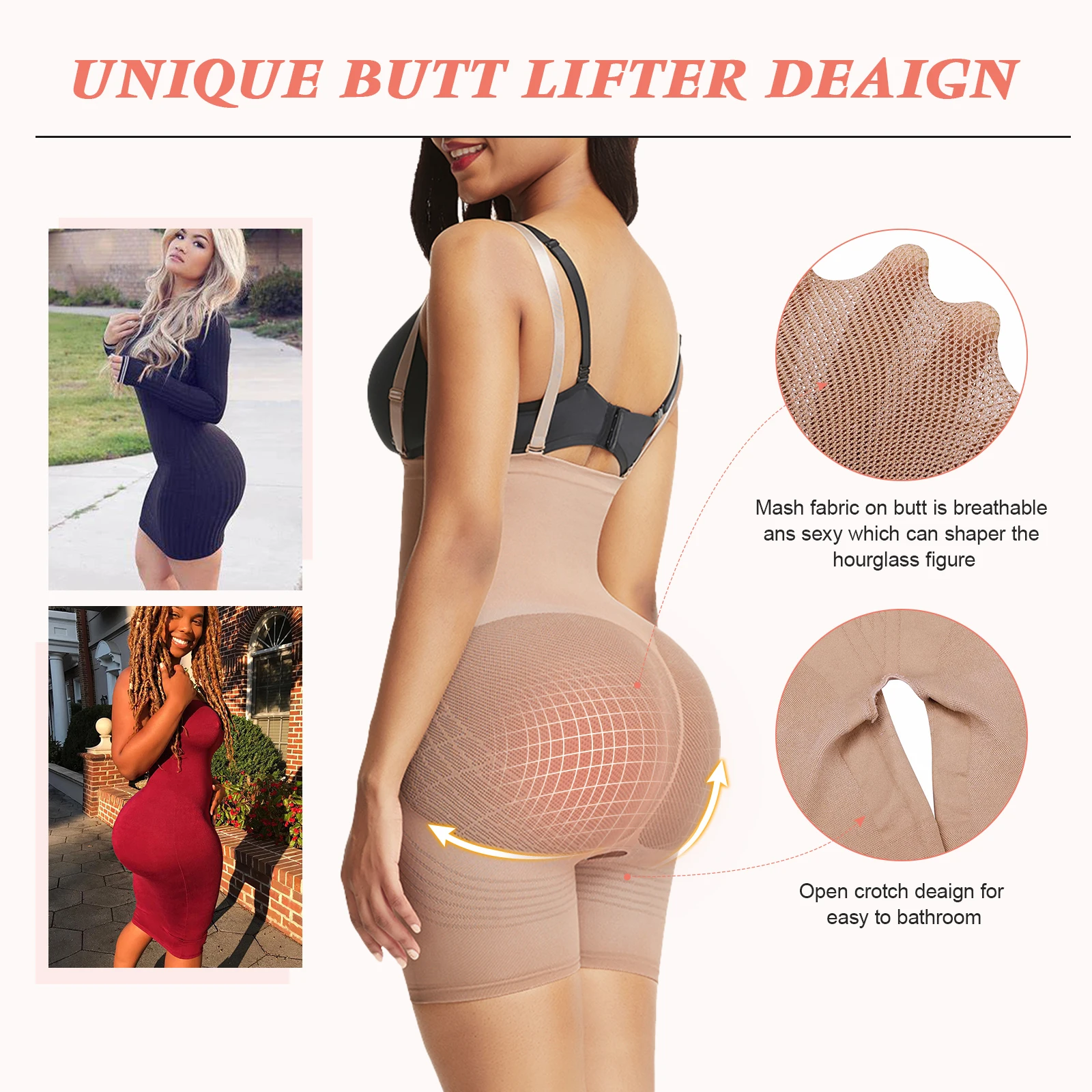 Latest Design Elasticity Compression High Waist Tummy Control Women Butt Lifter Shaper Seamless Bodysuit Shapewear