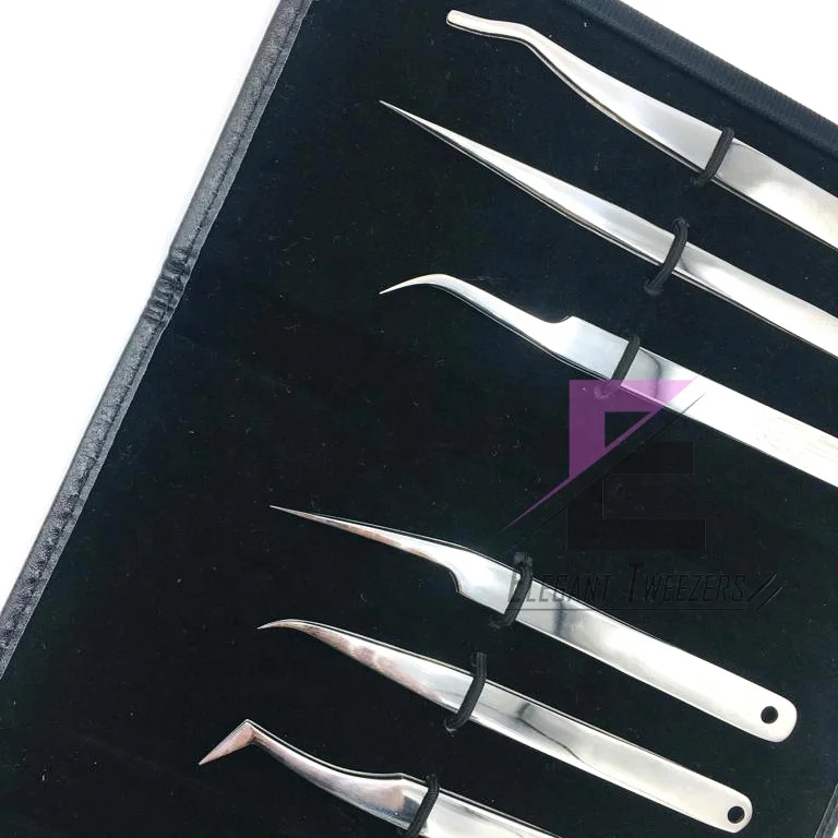 New Style Sliver Polish Full Set Great Finish Solid Eyelash Extension Tweezers Stainless Steel Private Label