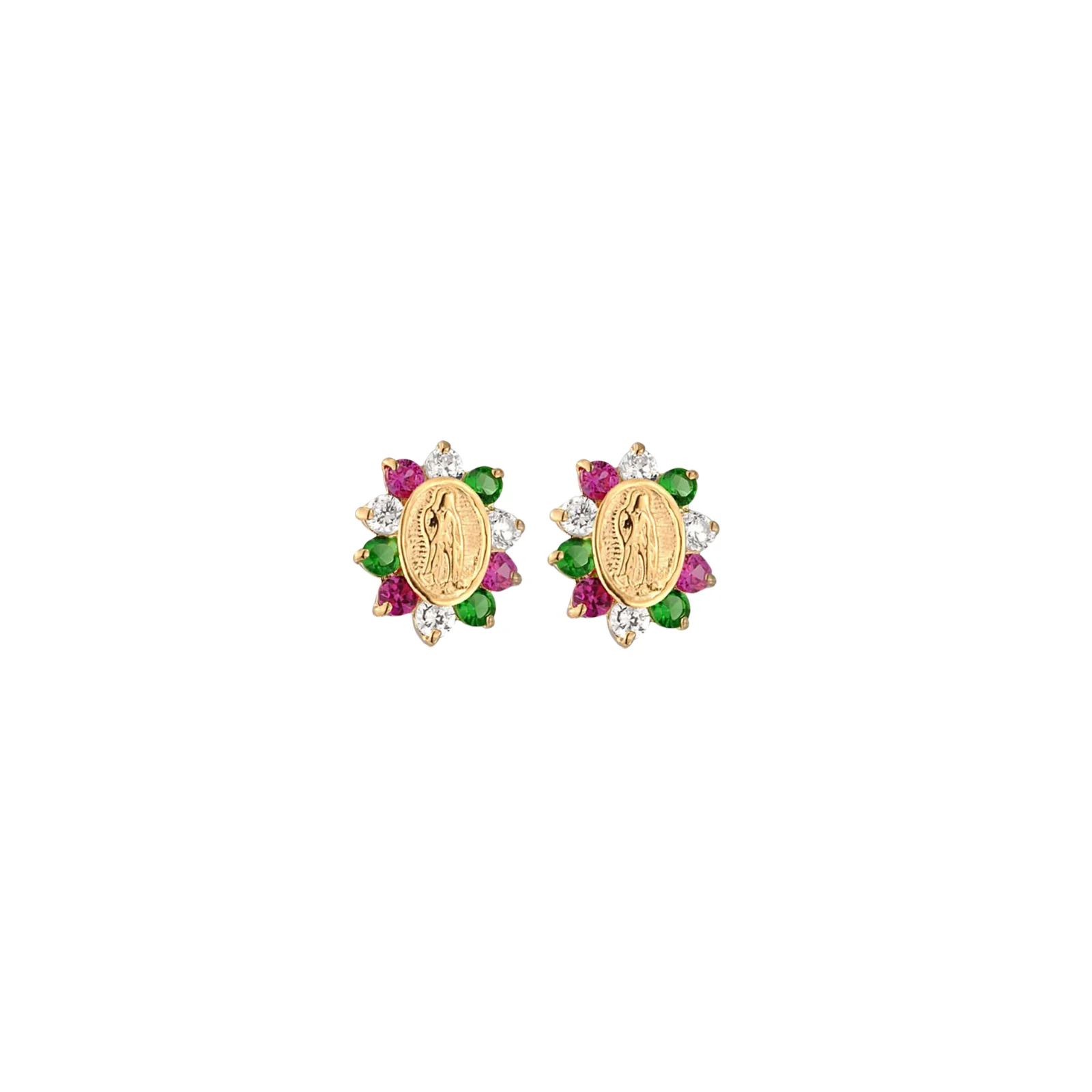 Trending Multi color CZ Studded Virgin Mary Earring for Women Girls Ear Studs Religious Jewelry