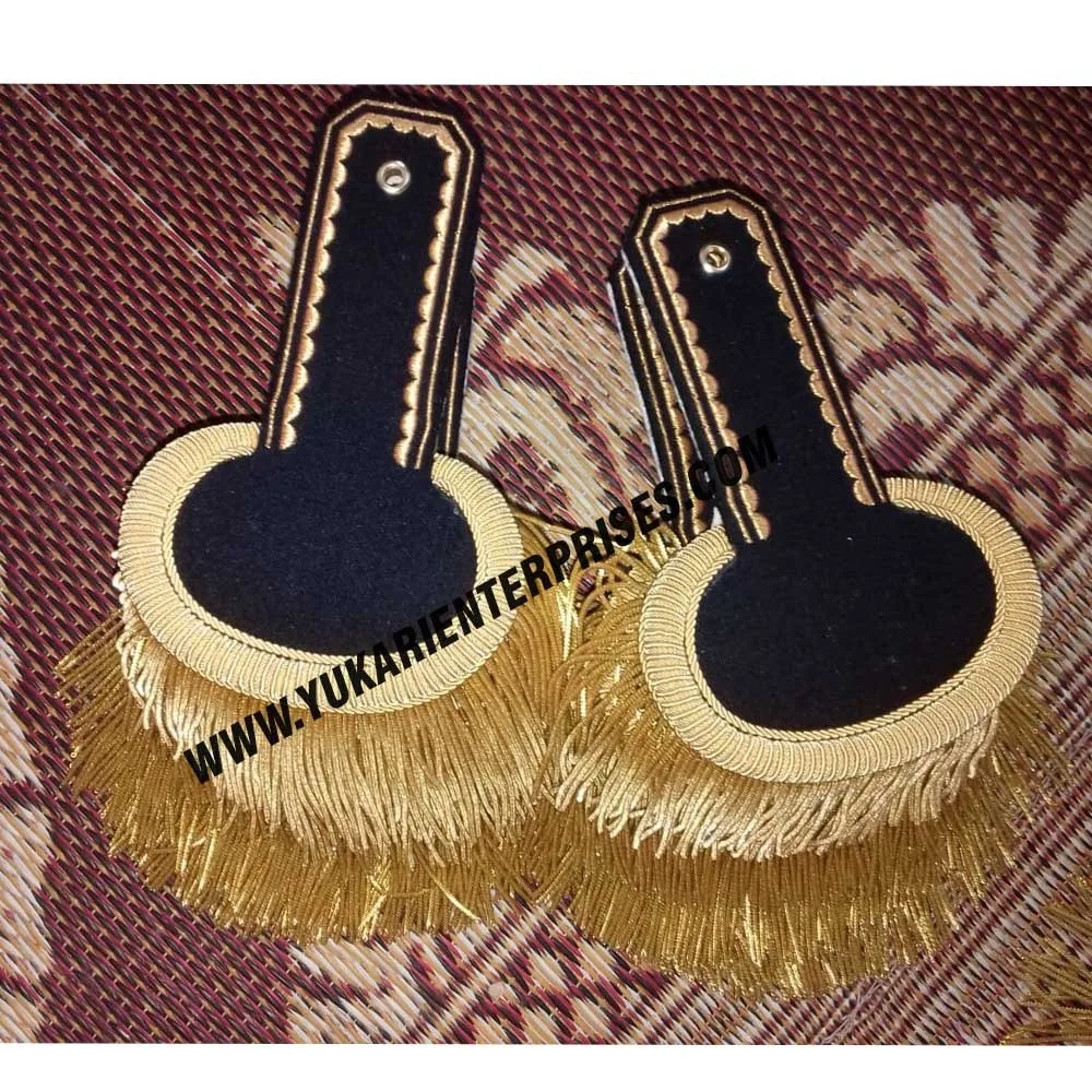 High Quality Bullion Shoulder Boards with Woolen Padded Board Customized Fashion Epaulettes with Gold Fringe