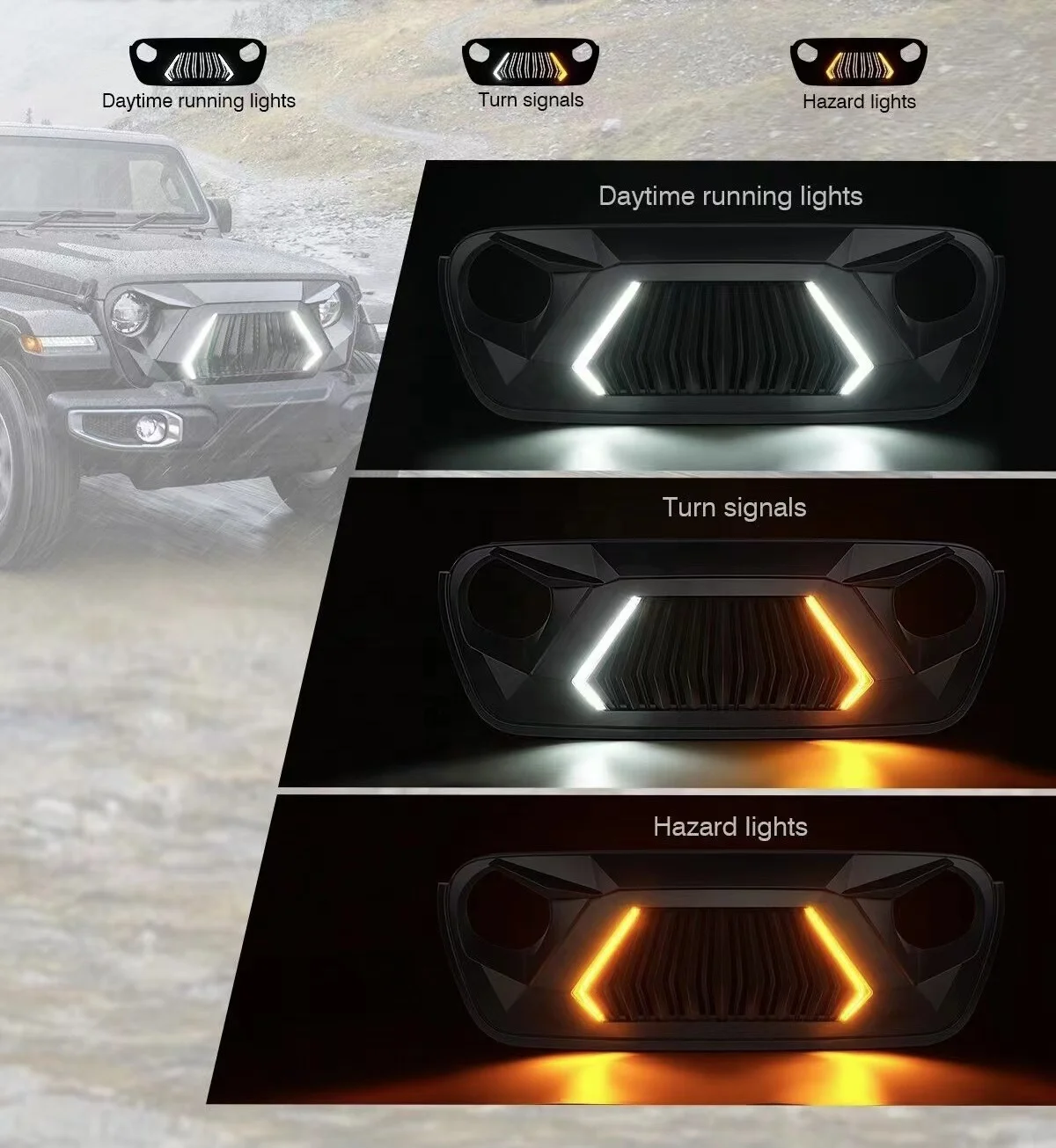 Высококачественная Передняя решетка для автомобиля 4x4 с янтарными фарами Jeep Wrangler