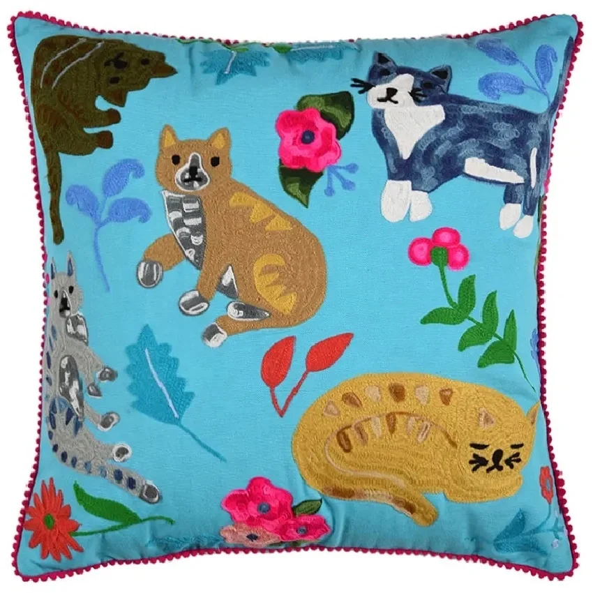 Luxury Customized LOGO Eco-friendly White Multi-color Hand Embroidered Living Room Hotel Cotton Cushion Boho Blank Pillow Cover