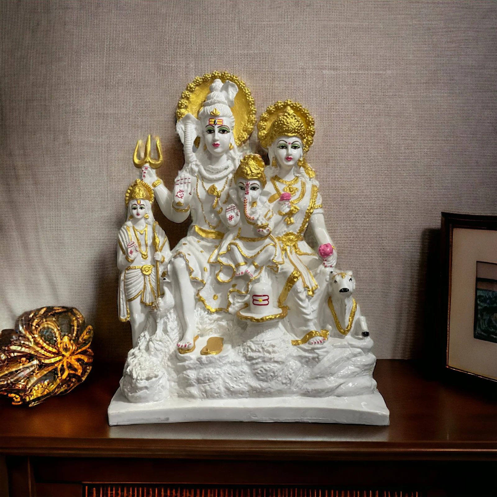 Handcrafted Traditional Shiv Parvati Ganesh Kartikeya Shiv Parivar Marble Look Murti  44 cm  Carved Stone Reasonable Price