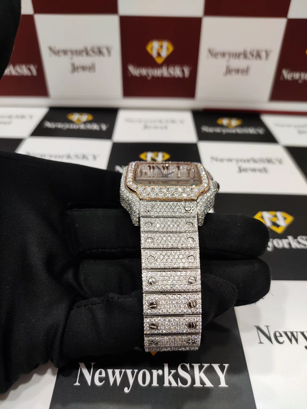 Buss Down Stainless Steel Luxury Rappers Wrist Watch Hand Setting Pass Diamond Tester Iced Out VVS Moissanite Watch for couple