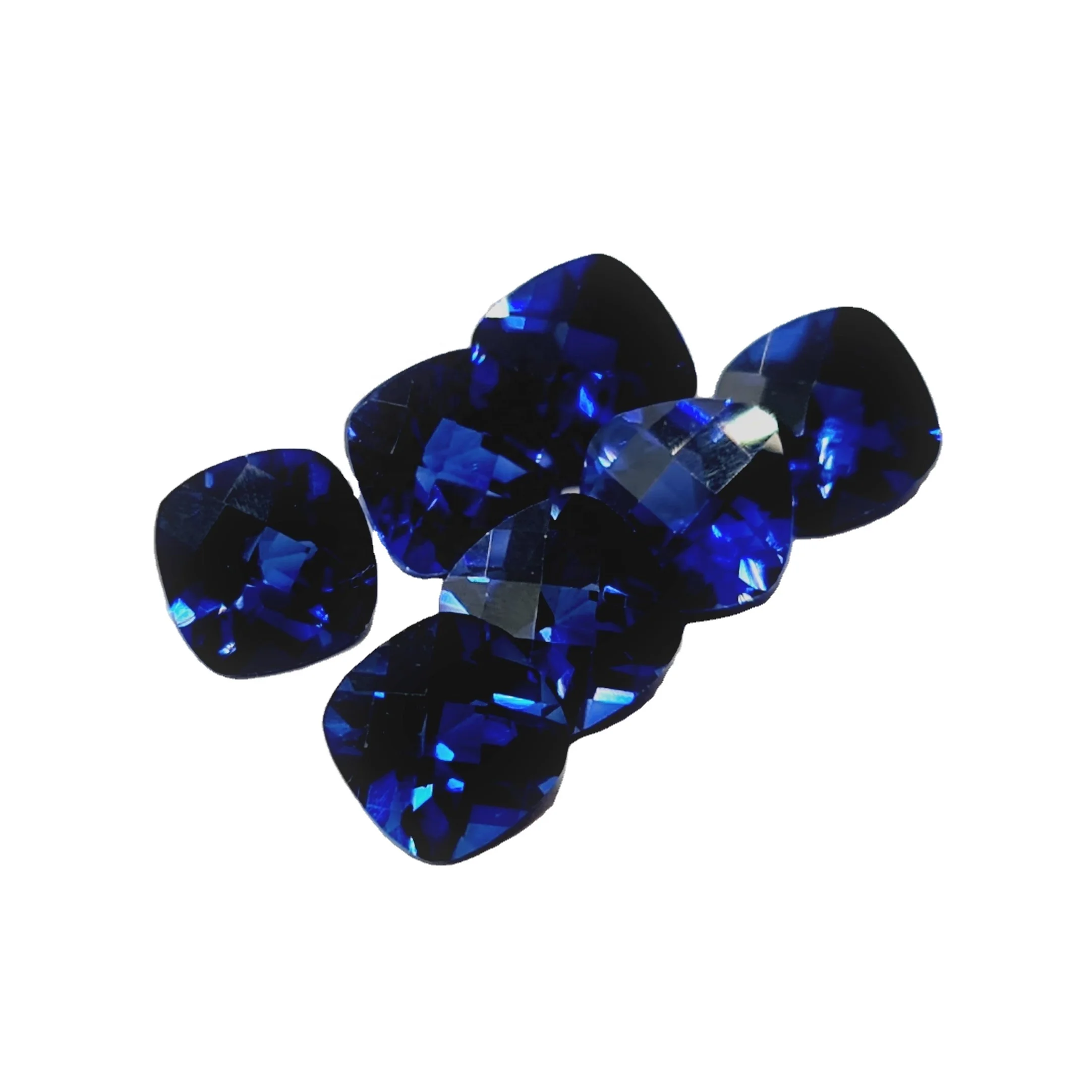 Lab Made Gemstone Blue Sapphire facet cut cushion shape checkerboard cut All Shapes And Sizes Cut On Custom Orders In Wholesale