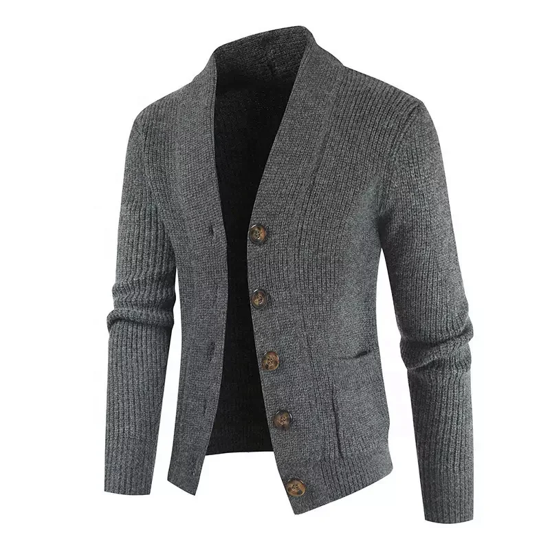 Men Sweater High-neck Knitted Cardigan Fit Warm Recycle Polyester Sweater