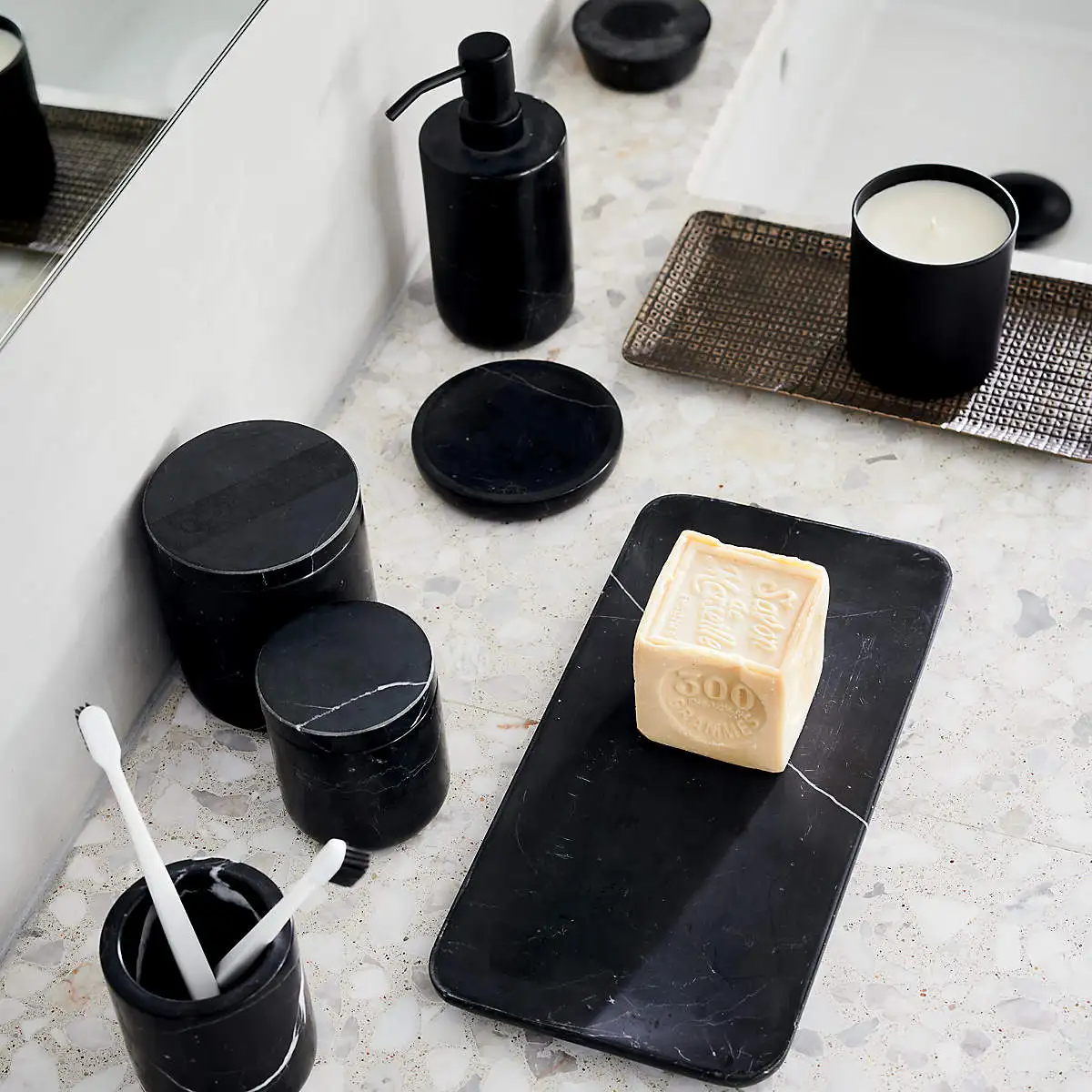 Antique Soap dispenser pump toothbrush holder tumbler soap dish 6-piece Marble bathroom accessories set marble design