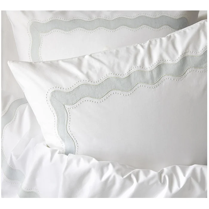 Embroidery Dots and Line Fabric Flat Sheets High Quality White Cotton Bed Sheets Embroidery Bedding Set and Pillowcases