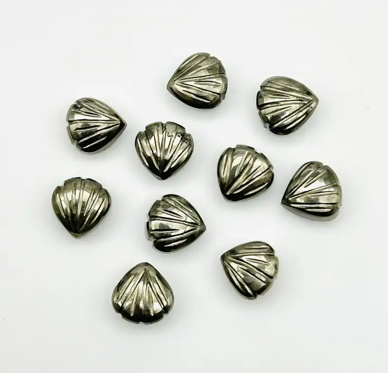 Natural Pyrite Smooth Shell shape Carved Gemstone Beads 8MM Hand Carved Seashells Stone Beads For Fashion Jewelry & Craft Making