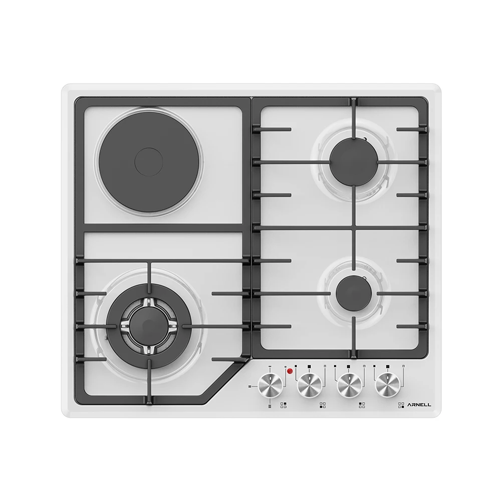 Hot Sale High Quality Gas Burner Cooker 3 GAS WOK 1 HOTPLATE ENAMEL HOB Front Control Kitchenware Glass Cooktop for Home Use