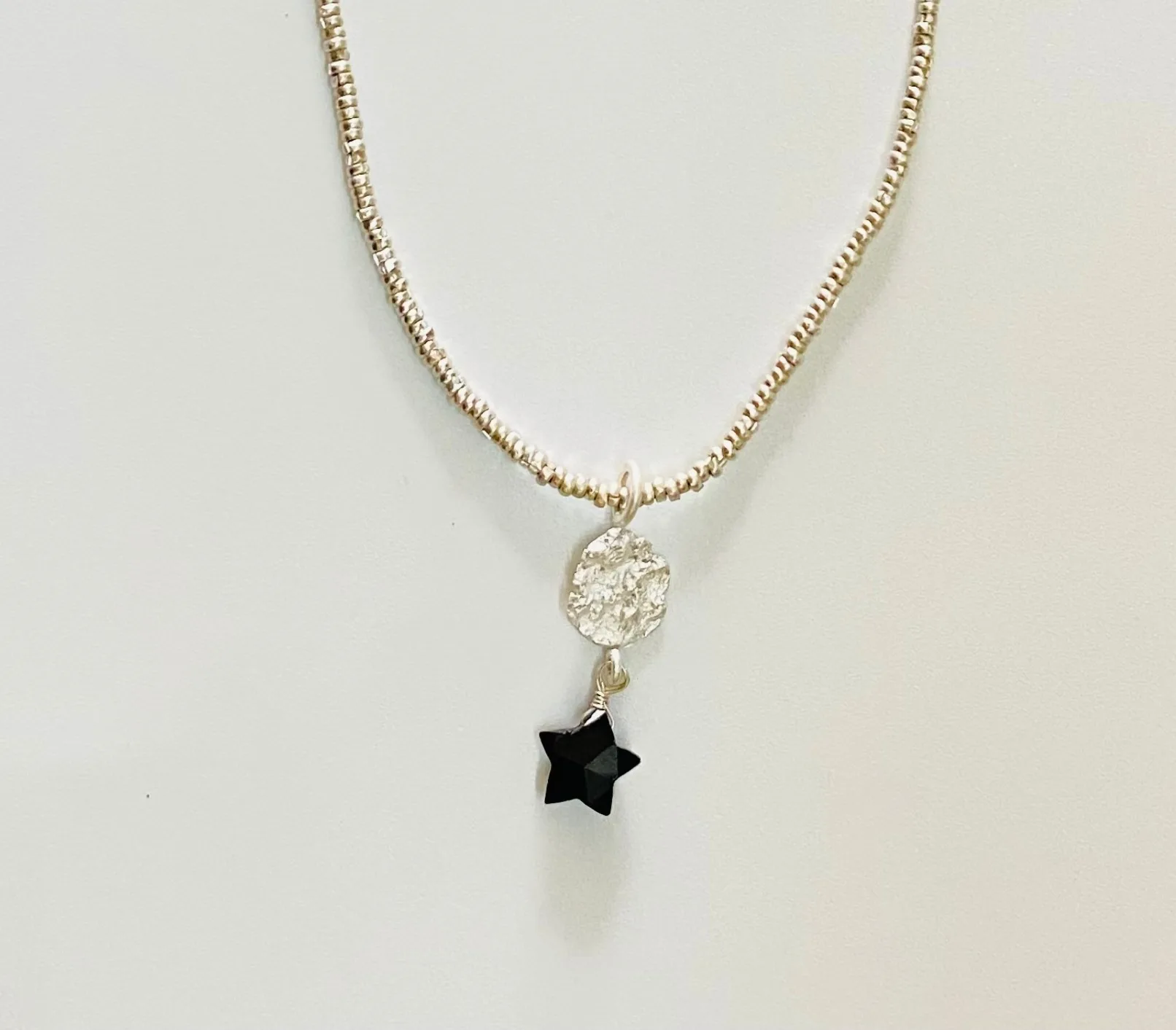 Natural Black Onyx Star Silver Pendant 925 Sterling Silver Black Onyx Gemstone Silver Necklace