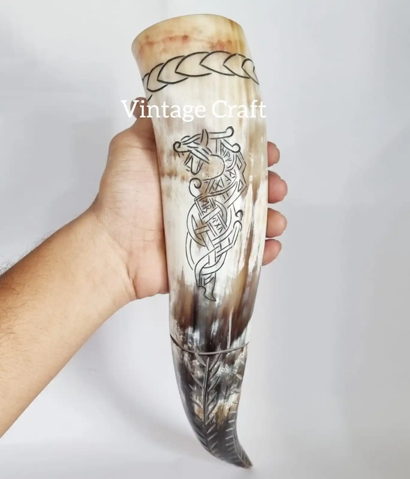 Carved Viking Drinking Horn Handcrafted drinking horn Beer Mead Ale wine or whisky Dragon Hand Carving