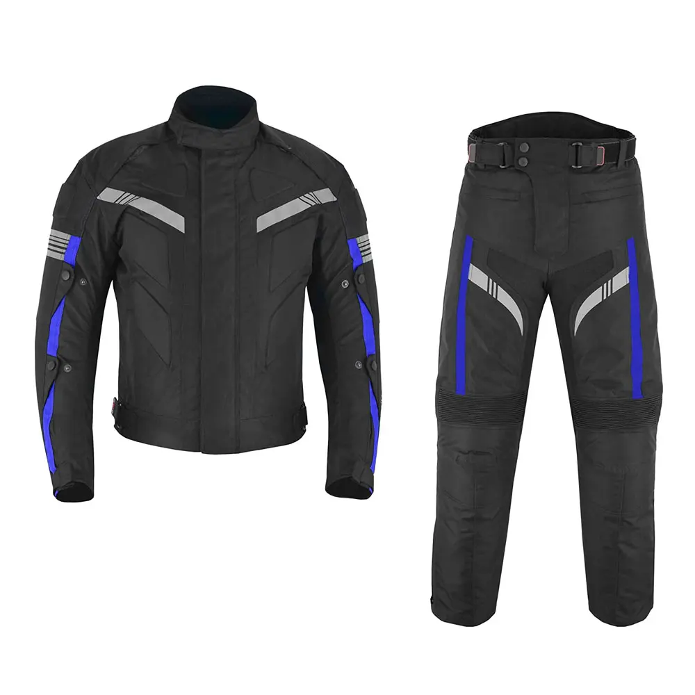 Motorcycle Riding Genuine Cowhide Leather Racing Motorbike Custom Suit Black and blue color Street Ride 1 and 2 Piece set