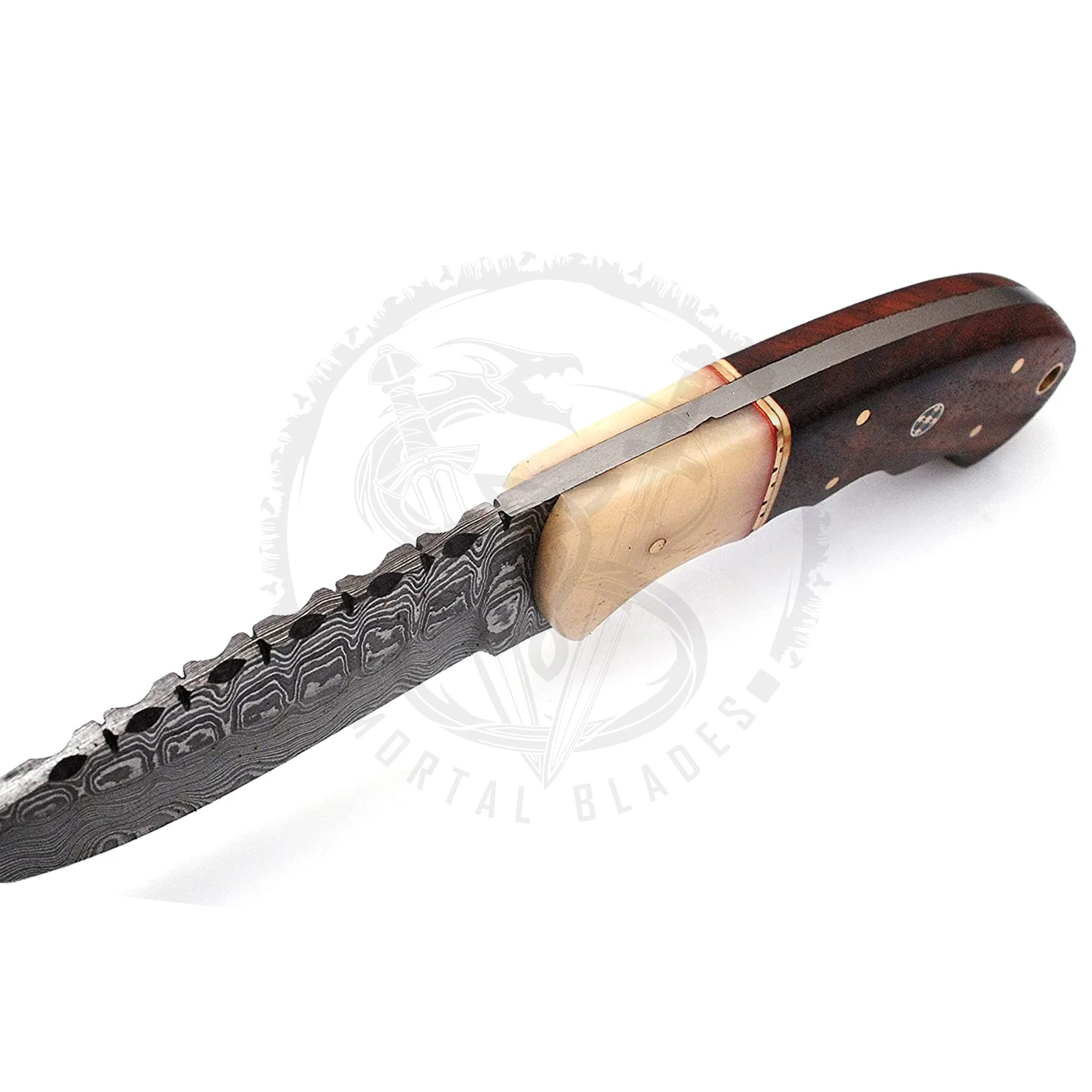 Damascus Steel Fixed Blade Hunting Knife with Leather Sheath Multipurpose Outdoor Knife with Rosewood Handle for Camping