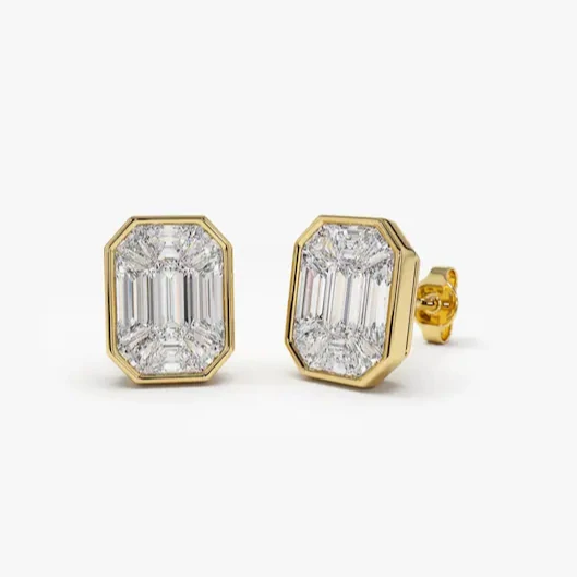Latest 2023 Diamond Earrings 14k F Color VVS Clarity 1.00 Ctw Each Look Emerald Cut Illusion Setting Step Cut Stud Earrings