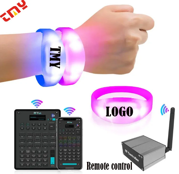 Custom Logo Multi Light Colors Party Supplies  Luminous Silicone mini Led Wristband Remote Control Sound Activated Led Bracelet