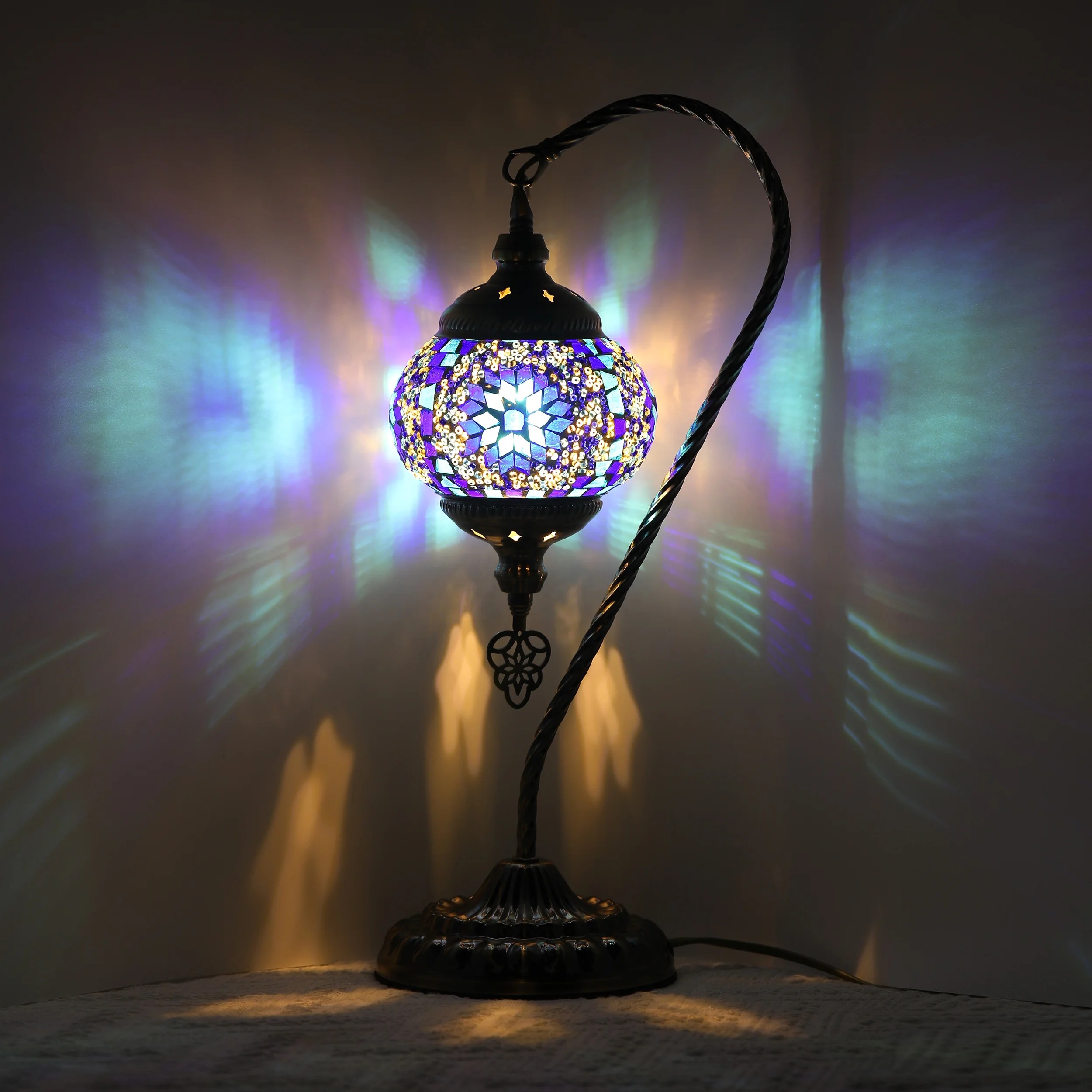 Marrakech Handmade Colorful Mosaic Table Desk Bedside Night Light Turkish Moroccan Style Swan Neck Lamp