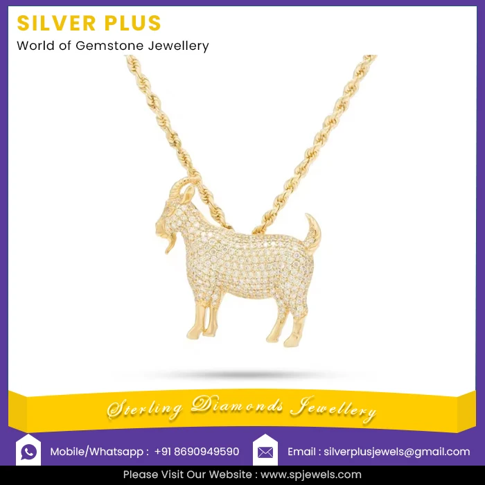 New Design 14K Solid Yellow Gold Real Diamond Pave Goat Charm Pendant Necklace Jewelry Manufacturer Exporter & Supplier