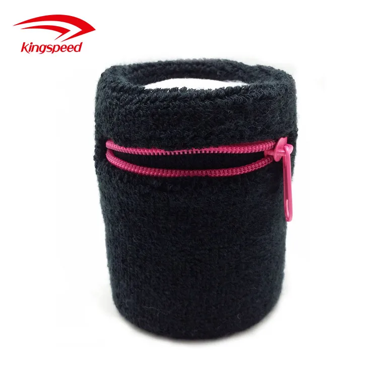 Wholesale Custom Tennis Sport Wrist Band Money Wallet Pouch Sweat Wristband With Zipper Pocket
