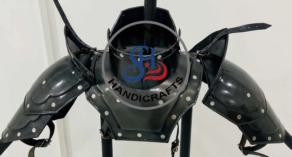 Medieval Knight Pair of Pauldrons with Gorget Sports Armor Shoulder Gorget Black Polished Costume Adult Size