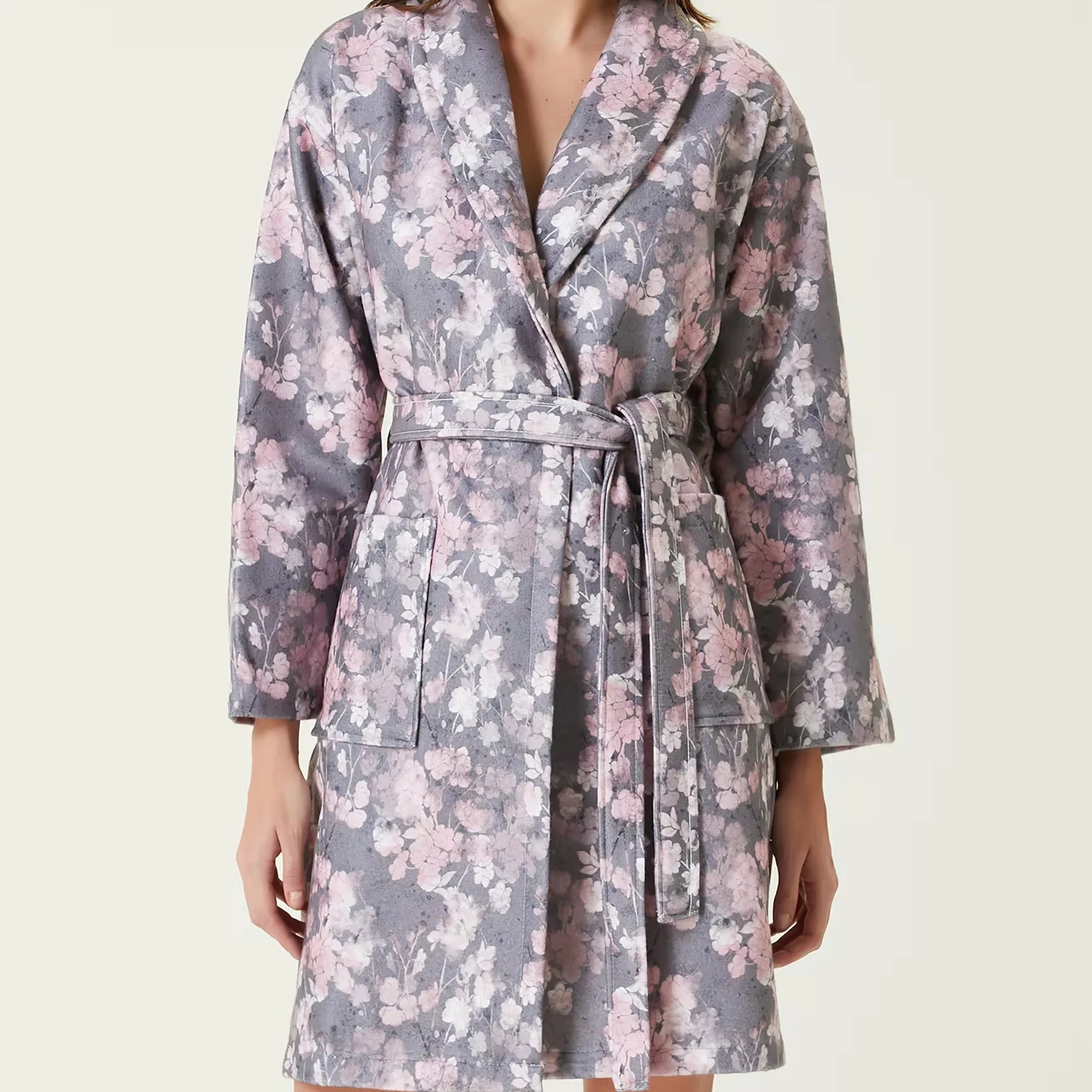 Printed Woman Shawl Collar Bathrobe