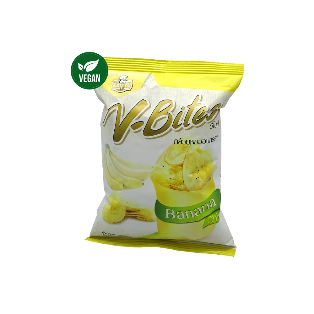V-Bites Natural Banana Fruit Chips Original Flavor Snack 0.036Kgs Bag Package Vegan Chips Thailand Products