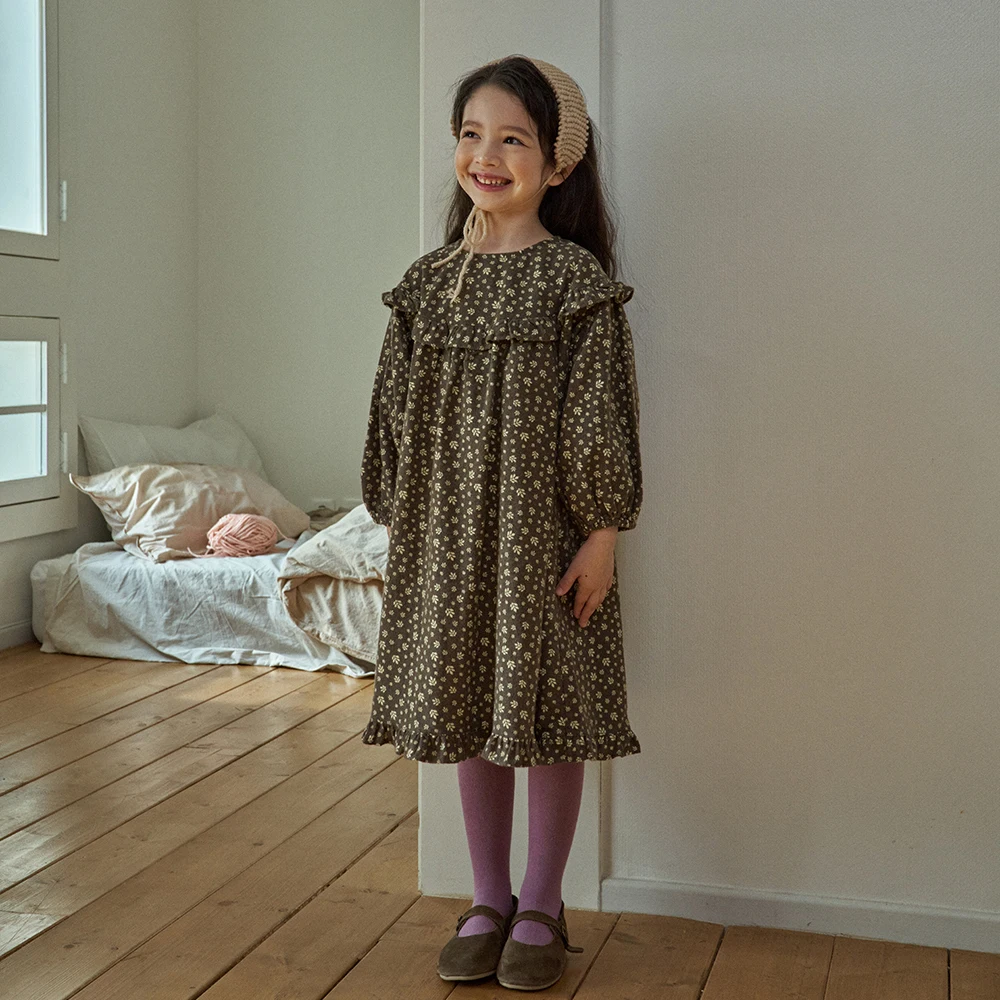 DE MARVI Kids Toddler Floral frill Casual A-line Dress Girls Clothing Wholesale Korean Manufacturer MADE IN KOREA