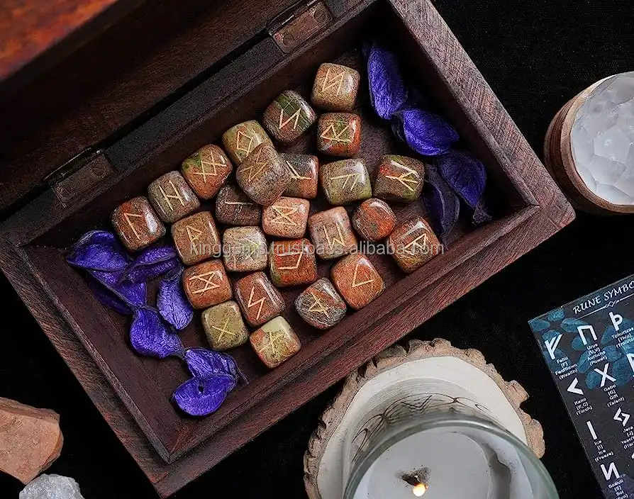 BEST HEALING STONE CRYSTAL UNAKITE RUNE SETS HEALING CRYSTALS 25 PIECES ENGRAVED TUMBLE RUNE UNAKITE STONES HEALING  RUNE SET