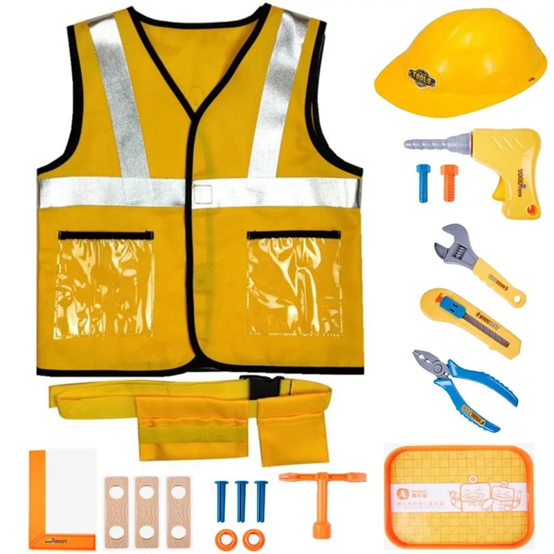 Nicro Uniform Carnival Profession Career Engineer Vest Role Play Dress up Halloween Costume Construction Worker Cosplay Clothes