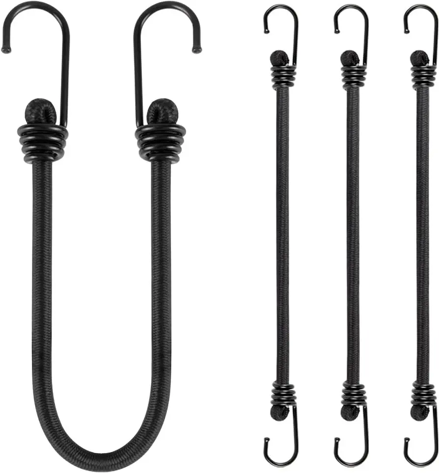 Premium elastic rubber bungee rope with carabiner hooks for car trunk motorcycles luggage moving bungee cords