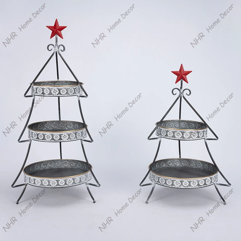 wholesale home decor items christmas cake decorations Handmade Painted christmas tree sering trays tiered tray decor set