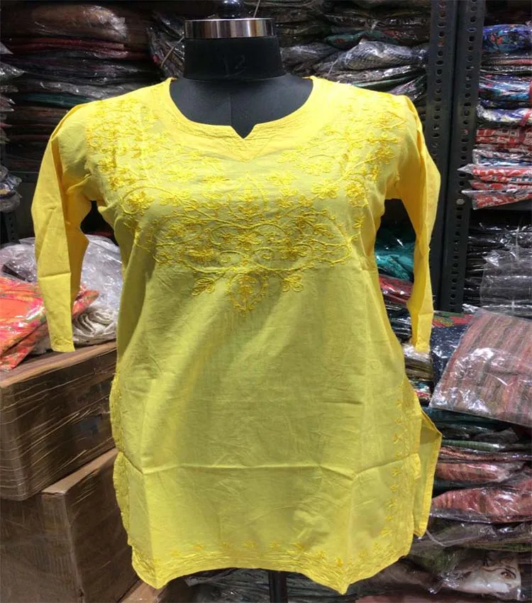 Embroidery Work Cotton Fabric Top Mixed Colors Summer Wear Dyed Print For Women GC-AP-877  From Indian Manufacturer