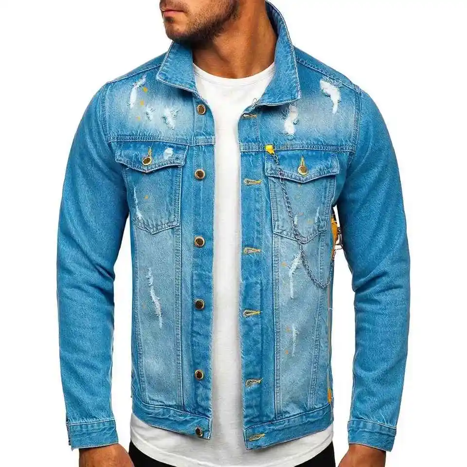 2024 OEM Men Jacket Custom Ripped Washed Plain Old Denim Jacket Jean Jacket Fashion Mam Clothing Fashion Denim Coat For Men