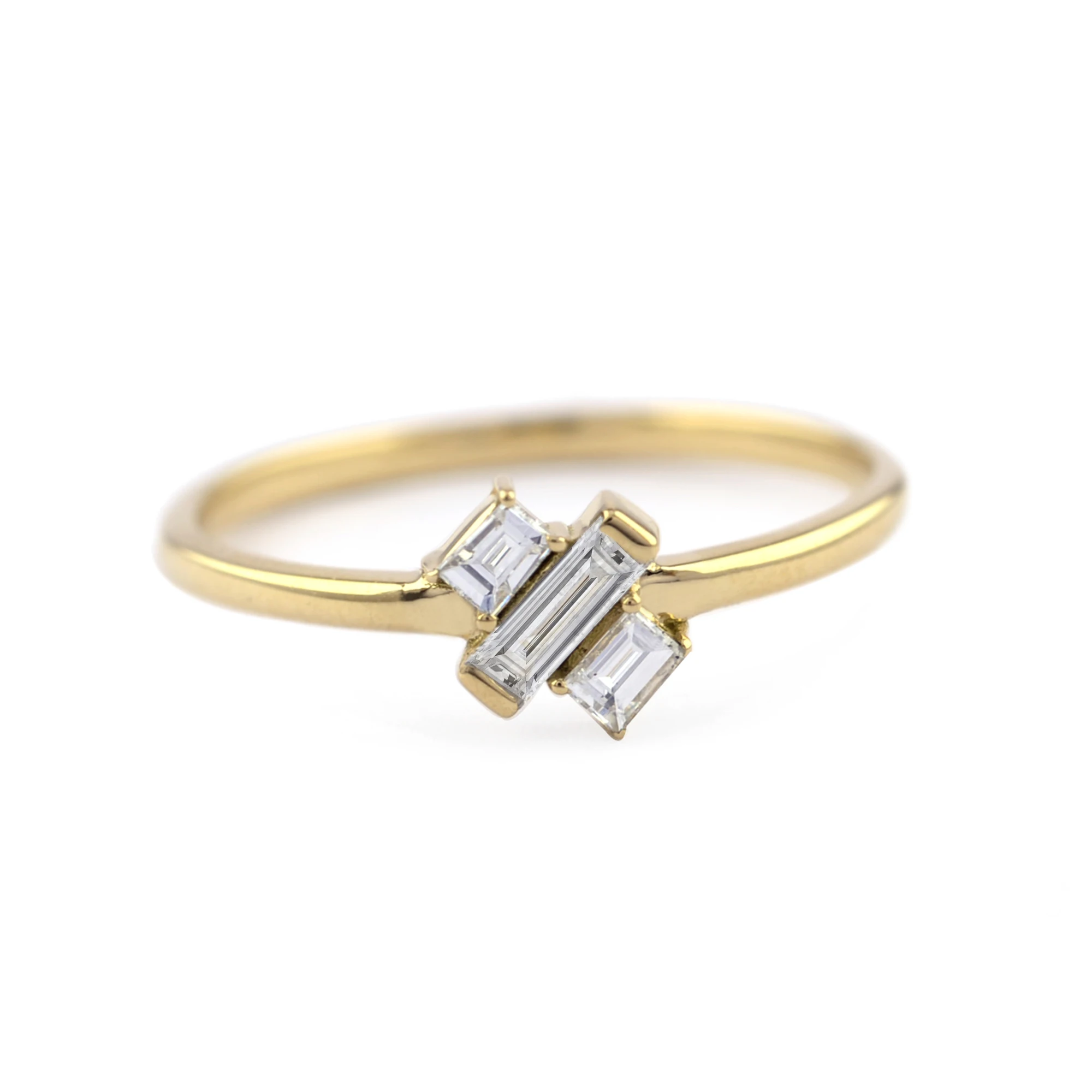 Бесшовные модные золотые ювелирные изделия с бриллиантами 14K 18K сплошное Желтое Белое розовое золото кольцо маленький багет бриллиантовое заводская цена