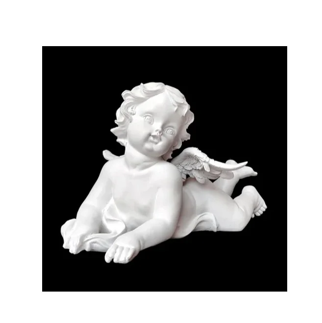 Most Selling White Matt H 17 cm Polyresin Angel Wings Decorative Baby Angel Figurine from Indian Supplier