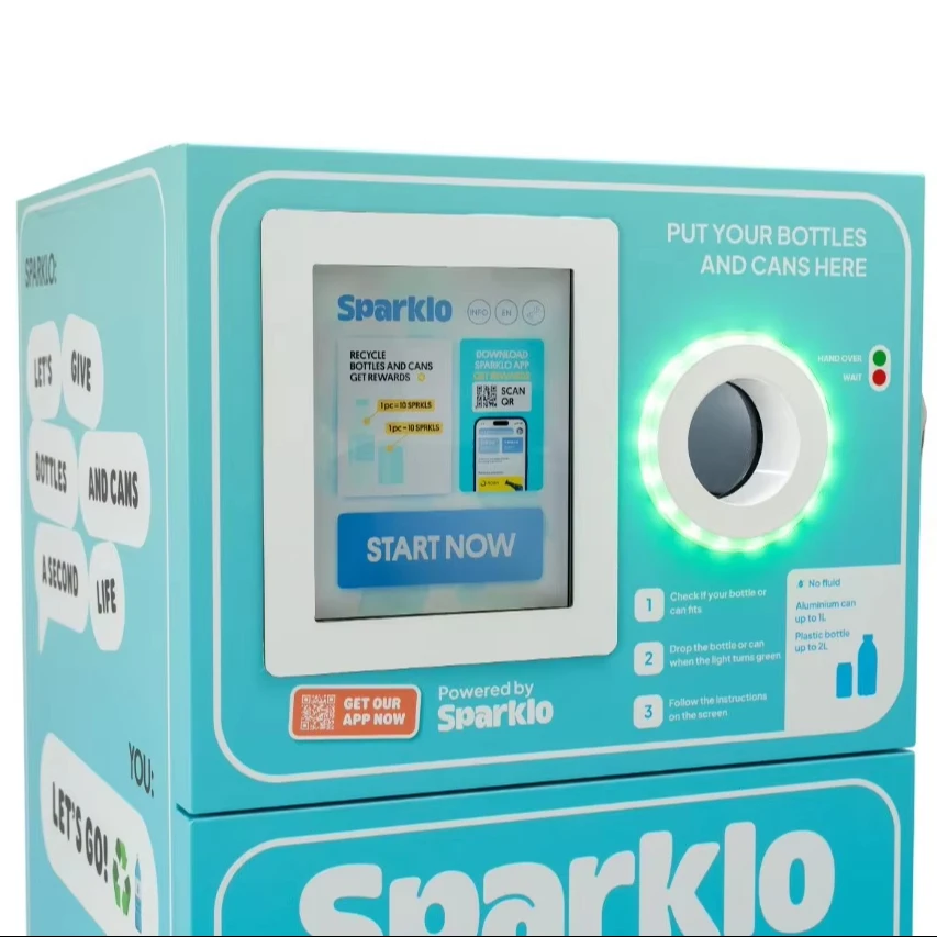 Branding AI-tech RVM Sparklomat recycling machine for plastic bottles and aluminum cans