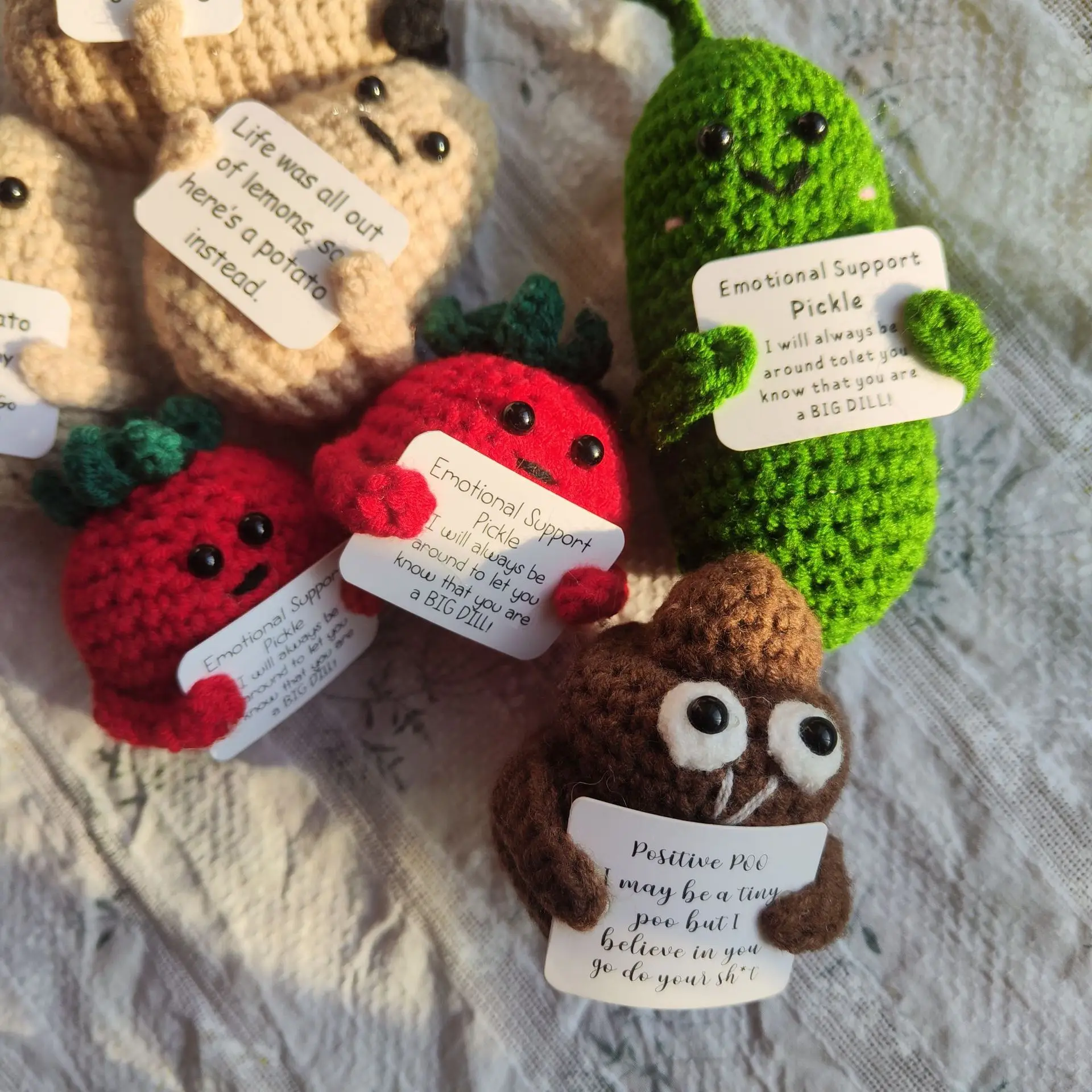 Tiny Crochet Positive Potato With Quotes Lovely Crochet Vegetable Toy Handmade Knitted Potato Gift for Home Decor Car Accessory