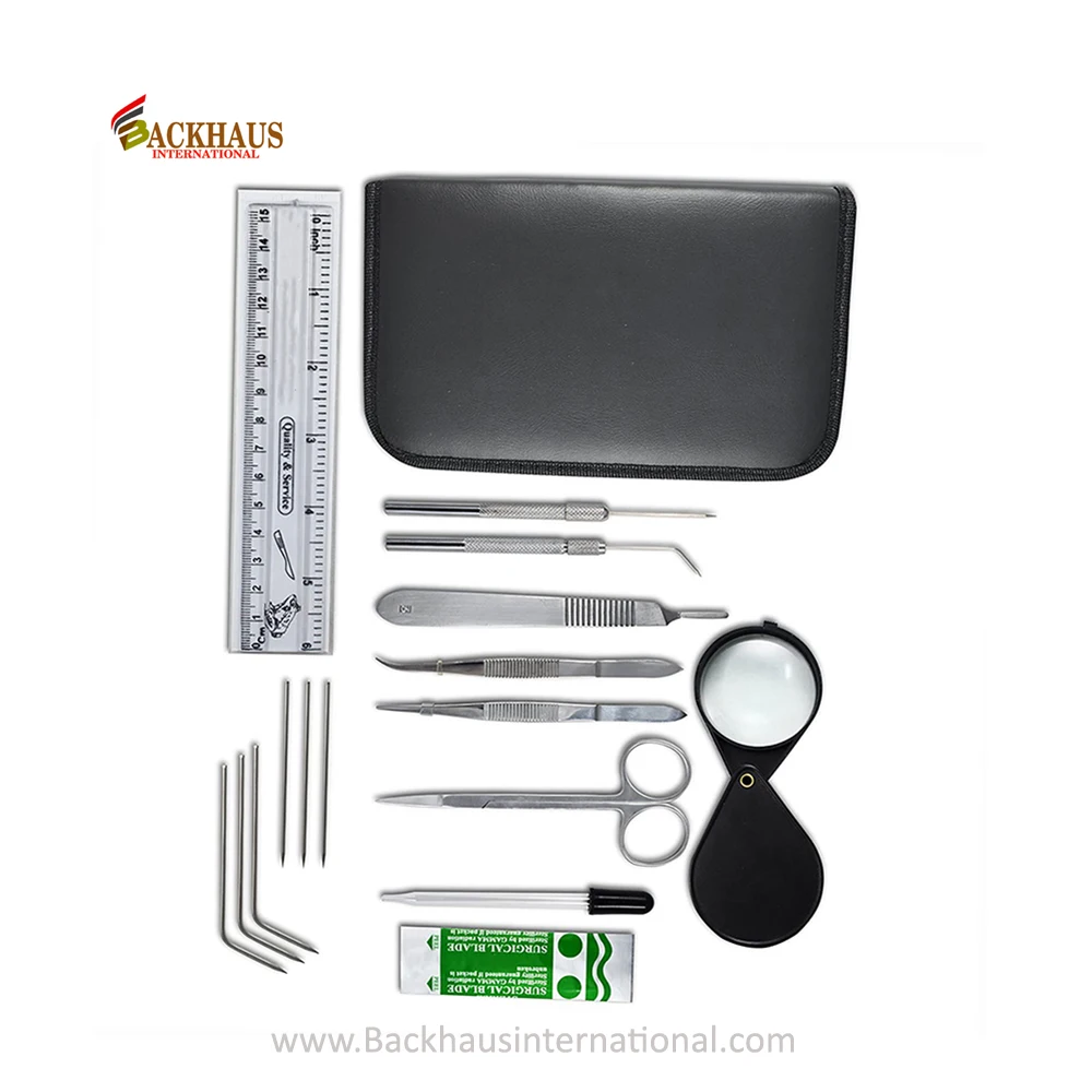 Best Quality 11 Pieces Surgery Kits With Scalpel Handle Knife Scissor Tweezer Drop Needle Tools Sets With Leather Case